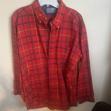 Vintage Pendleton Pure Virgin Wool Flannel Shirt Red Black Plaid Large USA Made