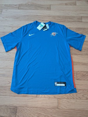 #ad Nike OKC Thunder Dri Fit Warmup Shirt Blue Men#x27;s XL TALL Short Sleeve NBA NWT $40.00