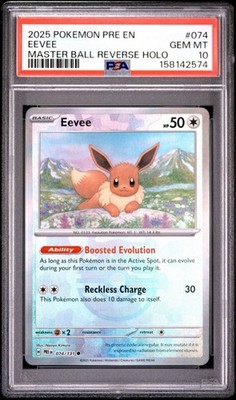 Eevee 074/131 Master Ball Reverse Holo Pokémon Prismatic Evolutions PSA 10