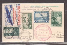 1937 Belgium France airpost card Salon Aéronautique + spec cancels
