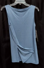 M  IN STUDIO SLATE BLUE NUBBY STRETCH KNIT SLEEVELESS TUNIC TOP SHELL VINTAGE