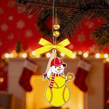 4.3 Inches Snowman Softball Christmas Ornament, Wooden Softball Snowman Tree ...