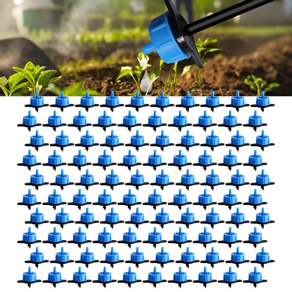 100 PCS Pressure Compensating Dripper, 1/4 Inch Plastic Irrigation Drip Emitters