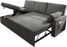 L-Shaped Sleeper Sofa Bed with Storage Chaise - Grey Oversized Sofa