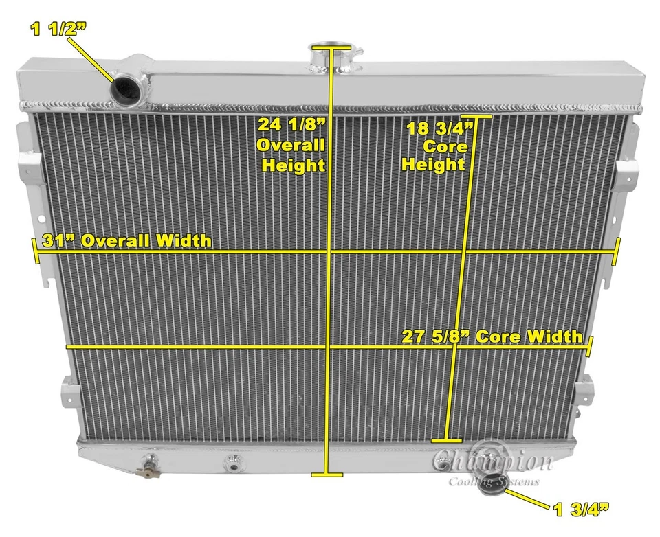 CHAMPION 4 ROW ALUMINUM RADIATOR 1973-1974 DODGE CORONET CHARGER ROADRUNNER 440 - Image 3 of 3