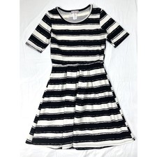 Pretty Young Thing Black White Striped A-Line Dress M Classic Parisian Chic