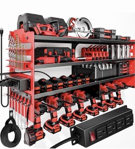 Heavy Duty Metal Tool Organizer, Wall Mountable, Power Strip, Red/Black, 33x15.…