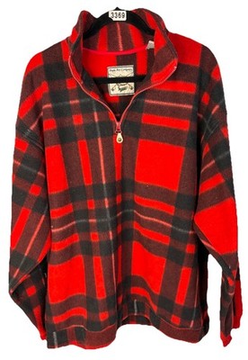 Bugle Boy Mens 1/4 Zip Pull over Red Plaid Flannel Jacket Size XL