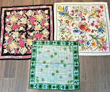 3-Floral Square Polyester Scarf Cottagecore Vintage Feminine Flower Garden Retro