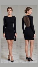 Alice + Olivia Women Black Body Cone Mini Dress Size XS Back Mesh Long Sleeve