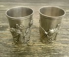 Antique Chinese Export Silver Dragon Shot Cups Pair Zu Wen 足紋 Solid Sterling — photo 1