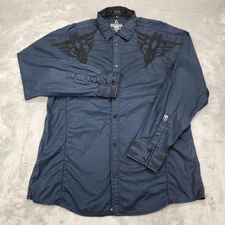 Roar Shirt Mens XL Blue Great Expectations Embroidered Western Button Front