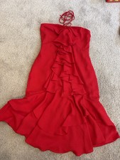 Express Red Strapless Ruffle Fit & Flare Party Dress 0 Knee Chiffon