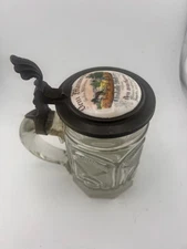 Antique 1800's Porcelain Glass Pewter “P.PRETTI” German Stein Mug Farmer plow!