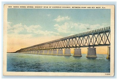 1940 Bahia Honda Bridge, Between Miami and Key West Florida FL Cancel Postcard