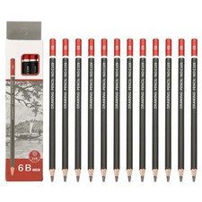 24Pcs 6B Drawing Pencils for Sketching, Red/Black