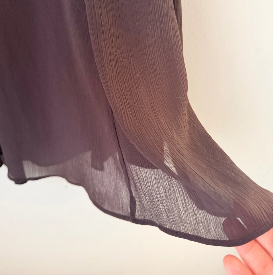 Women's Brown Knee Length Skirt Elastic Waist Sheer Overlay Size 14 Boho Classic - Image 2 of 4