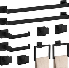 10-Pieces Matte Black Bathroom Accessories Set 23.6 Inch Towel Bar Set. SUS 304