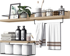 Bathroom Shelves over Toilet for Wall, Floating Shelves with Storage Basket Pape