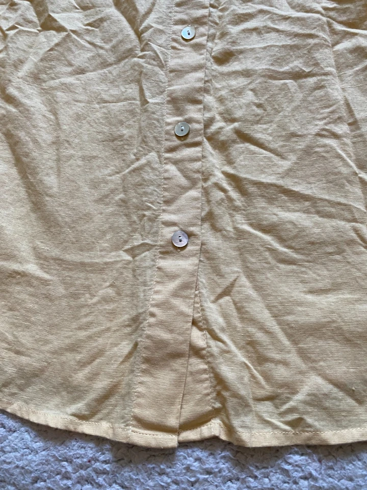 Laura Scott Women Linen Blend Short Sleeve Button-Up Shirt Yellow Size 18W - Image 2 of 4