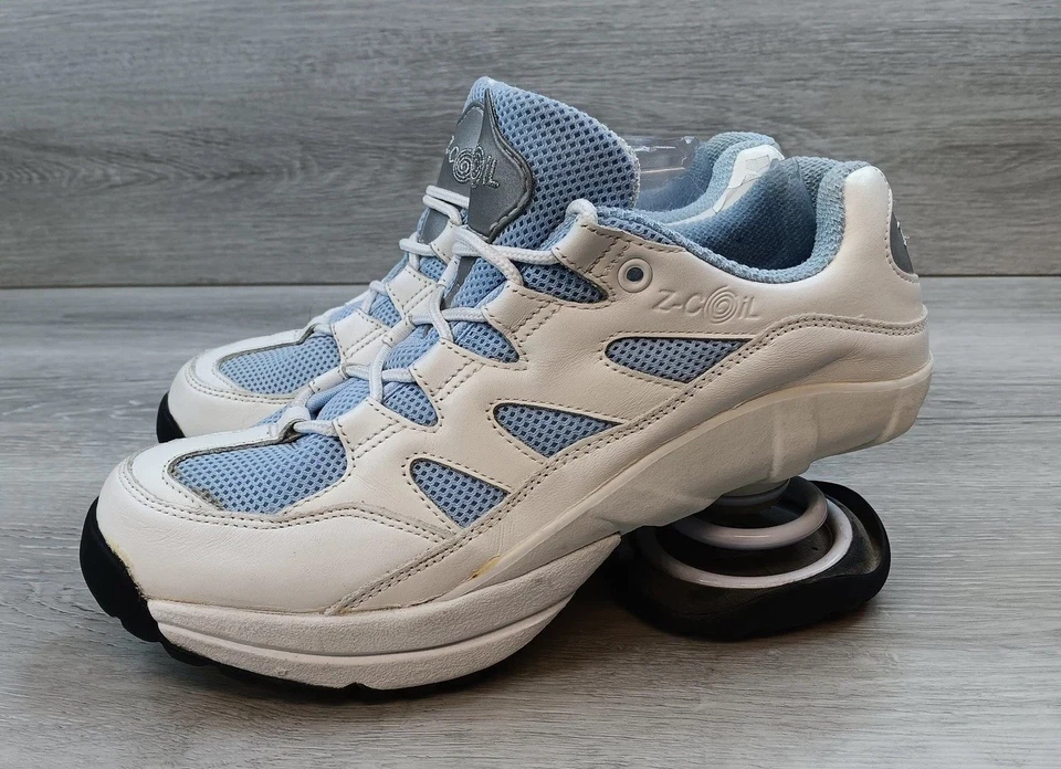 Zapatos deportivos cómodos Z Coil para mujer blancos azules 8 mallas con cordones Foto 3 de 4