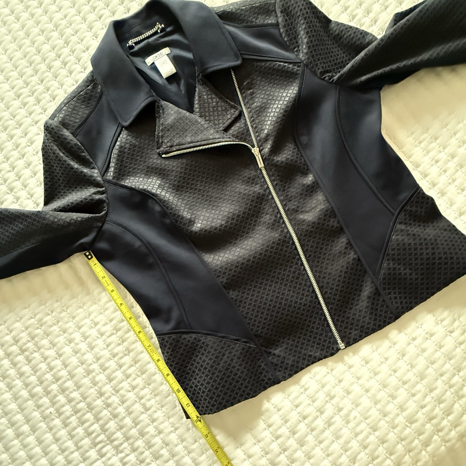 Cache Dark Blue Textured Classy Collared Moto Sty… - image 3