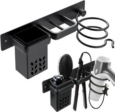 Wall-Mounted Hair Dryer Holder and Styling Tools Organizer Black 