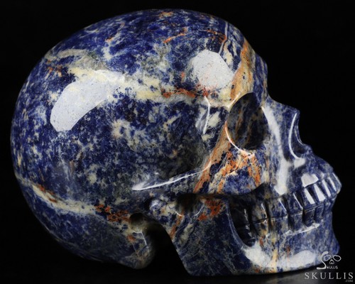 5.1" Sodalite Hand Carved Crystal Skull, Realistic, Crystal Healing - Picture 4 of 7