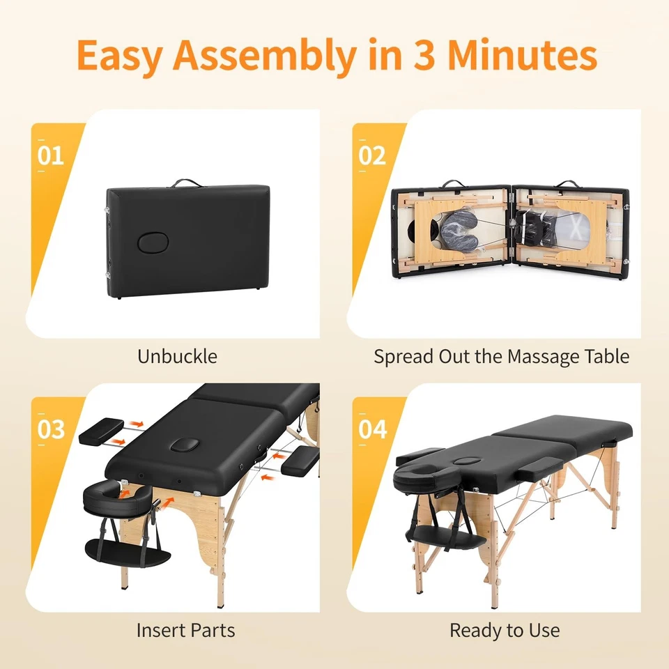 BestMassage Cama de Masaje Mesa de Masaje Portátil 24 pulgadas Ancho Pestañas Cama Altura A... Foto 3 de 4