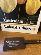 National Airlines Luggage Tag Inaugural NY- Amsterdam &14x9” Promo Card Tulips