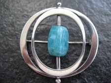 Brosche Silber 925 Kaj Faale Larsen Norwegen Vintage Design mit blauem Edelstein