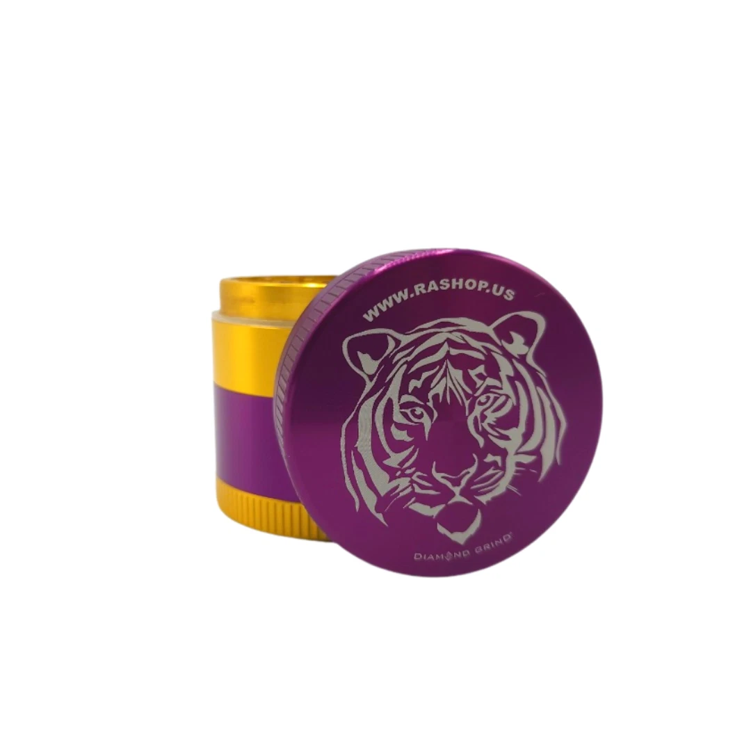 Herb Grinder, 50mm 4-Piece Multi-Chamber Spice Mill Crusher Purple Gold Tiger