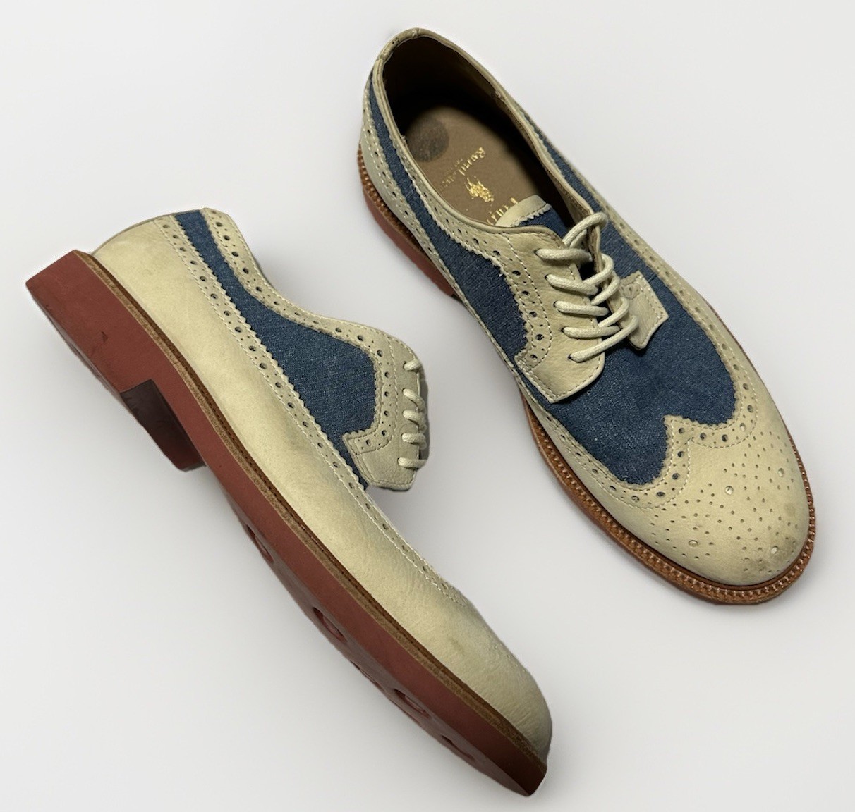 SAOLA Polo Ralph Lauren Uomo 9D Torrington Golf Wingtip Oxford Scarpe Denim Blu