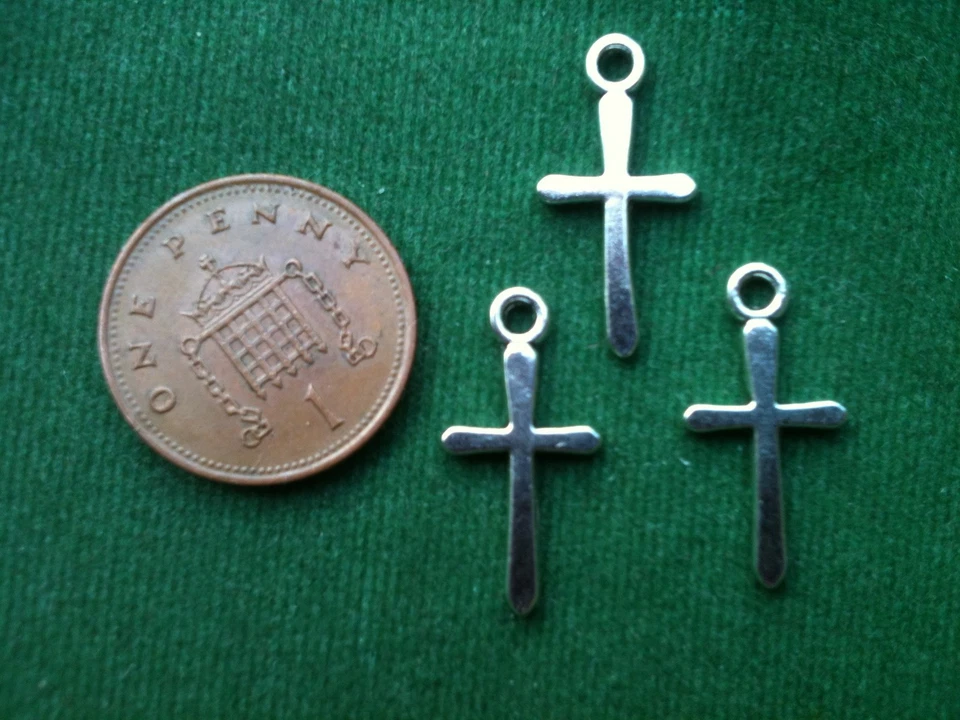 10 Dijes de Cruz Sencillos - Plata Antigua - Religiosa Navidad Pascua