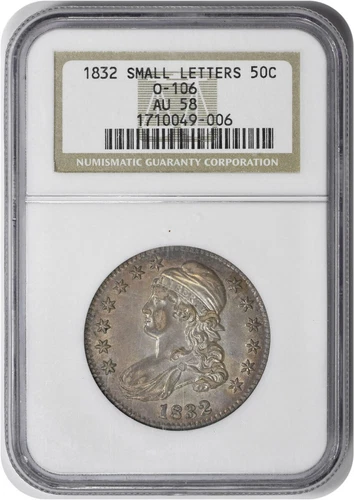1832 Bust Silver Half Dollar Small Letters AU58 NGC