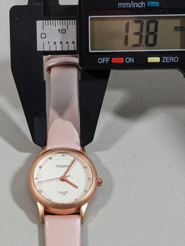 Silver Tone Dial Round Rose Gold Tone Case Pink Faux Leather Band Watch - Picture 5 of 9