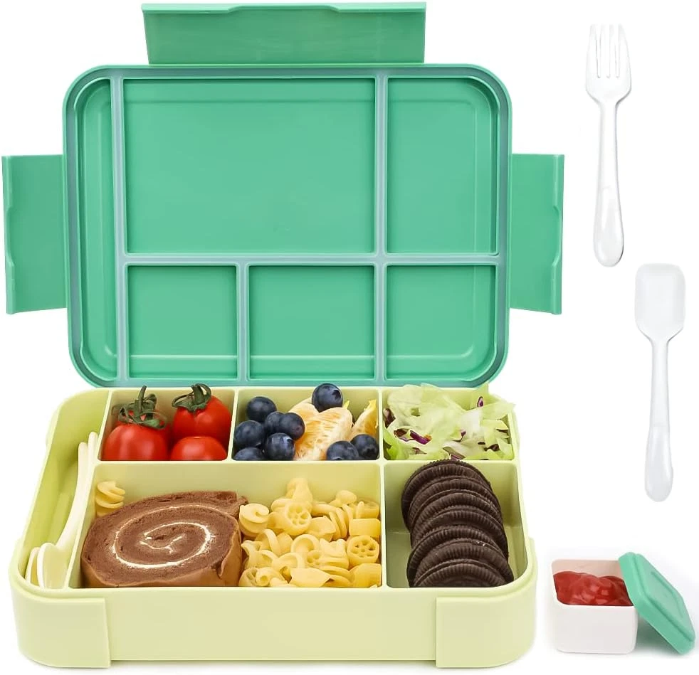 Bento Box Adult,45Oz Leak-Proof Bento Lunch Box with 6 Compartments Cutlery,Lunc