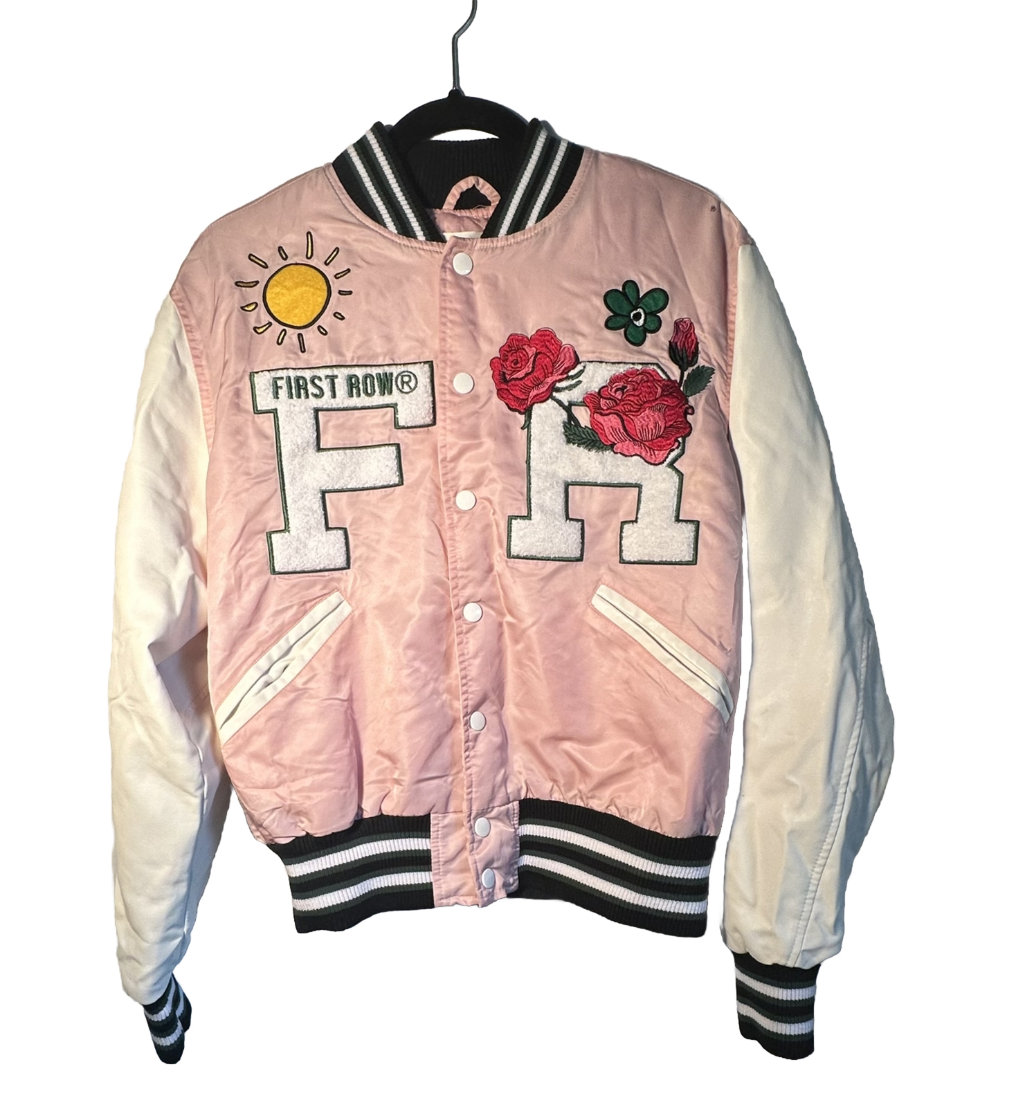 Giacca Bomber PRIMA FILA Varsity Rosa Bianco Taglia S "Ore Facili"