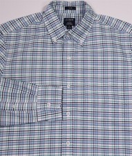 J. Crew Mens Flex Oxford Slim Green Blue White Plaid Check Button-Up Shirt Small