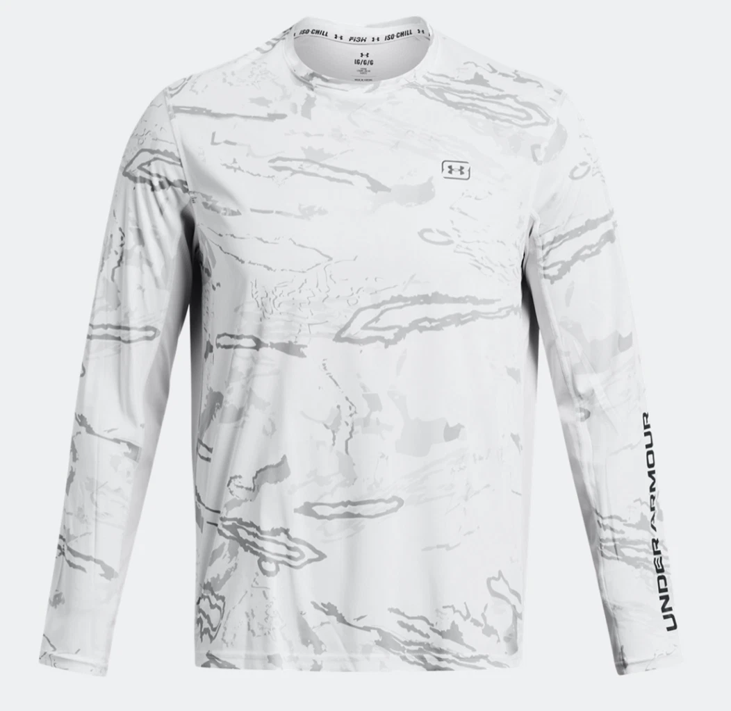 Under Armour Men's UA Fish Pro Camo Long Sleeve 1383573 100 White/Gray/Black NWT