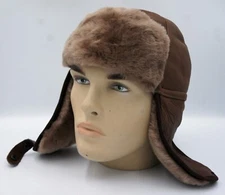 100% Real Sheepskin leather Aviator Trapper Ushanka Hunting Hat S-3X TOFFEE BRWN
