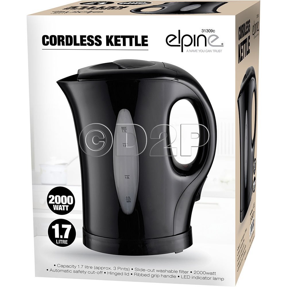 1.7L 2KW RAPID BOIL CORDLESS ELECTRIC KETTLE KITCHEN BLACK NEW LITRE