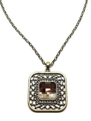 Lia Sophia  Gallery  Antique Gold Clear Facet Center Stone Pendant Long Necklace