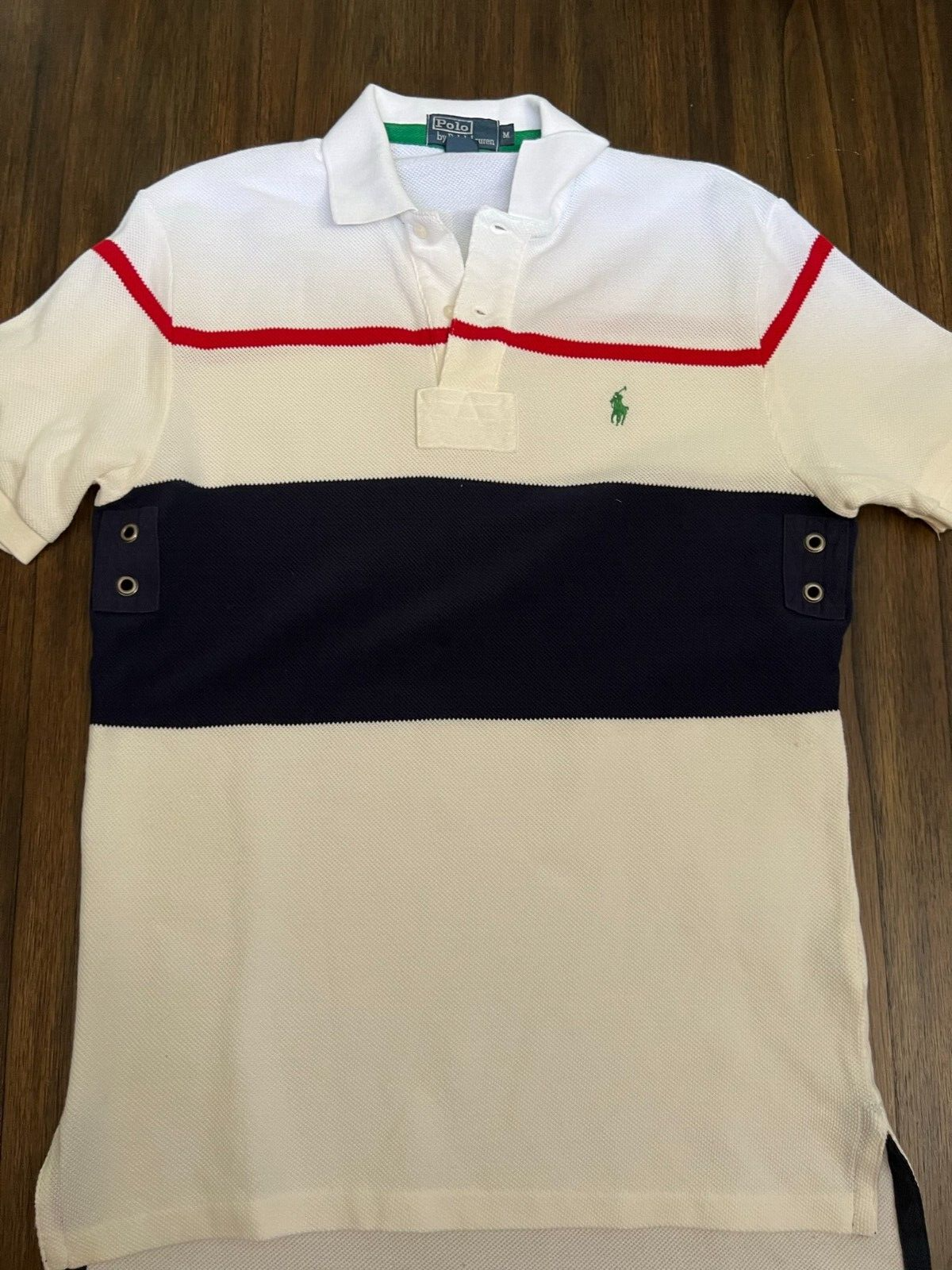 PONY polo uomo ralph lauren taglia media camicia top manica corta righe rosso blu