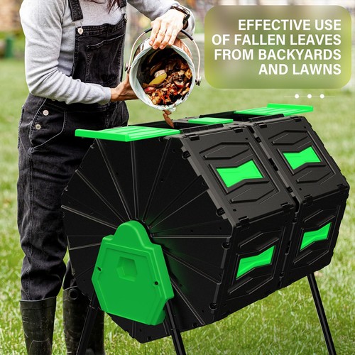 Heavy Duty Compost Bin Outdoor Dual Chamber Tumbling 45Gal Large Composter Bin
