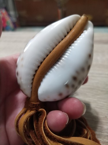 Sonaglio sciamano conchiglia di cowrie tigre leopardo fatto a mano. Nativi americani - Foto 10 di 10