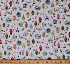Cotton Winter Seasonal Christmas Ornaments Cream Fabric Print by Yard D507.46