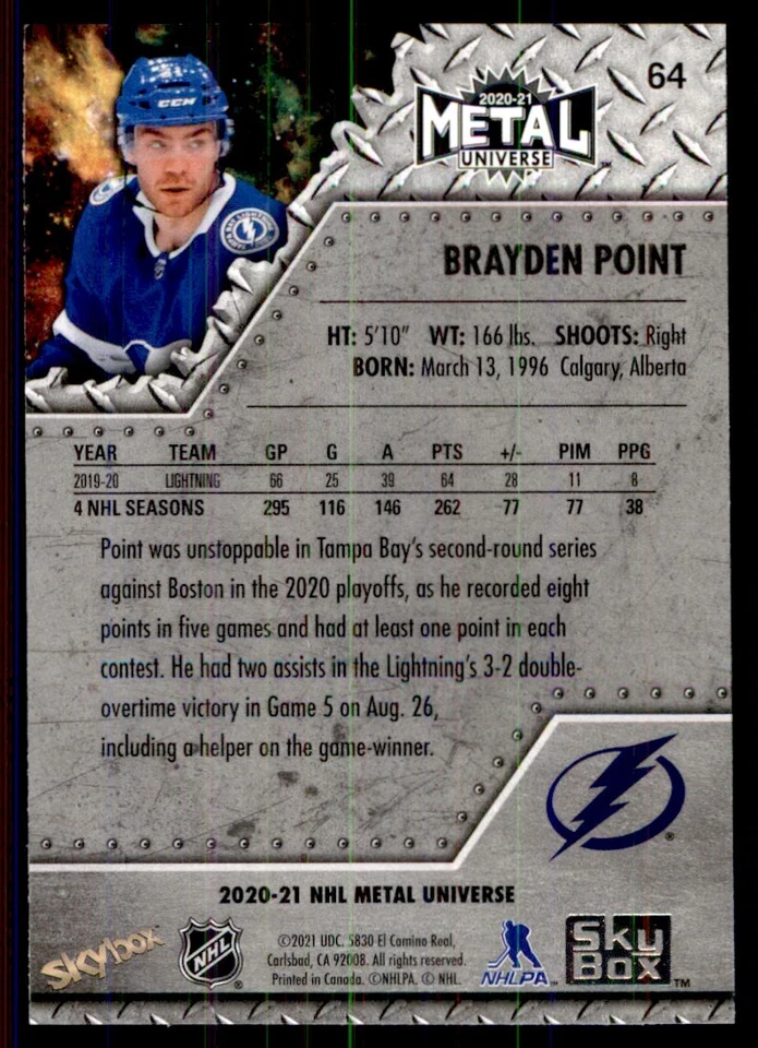 2020-21 Skybox Metal Universe Brayden Point Tampa Bay Lightning #64 - Image 2 of 2