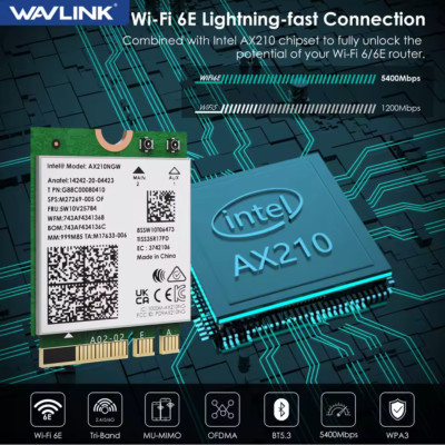Original Intel AX210NGW Wi-Fi 6E 802.11.ax WLAN 6GHz M.2/A-E NGFF Bluetooth 5.3