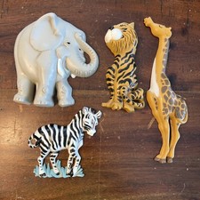Vintage Burwood Jungle Animals Wall Hang Set Lot Of 4 Zoo Theme RARE Nice LOOK
